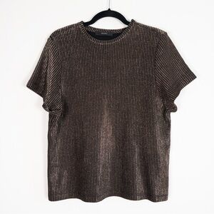 Ellery Black and Copper Metallic Stripe Short Sleeve Top